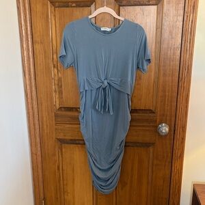 Hello MIZ Teal Tie-Front Midi Maternity Dress